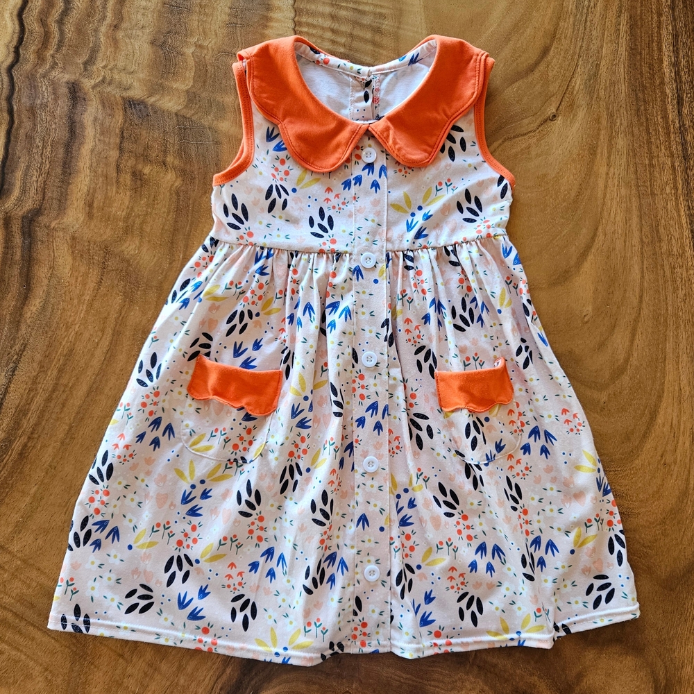 Abby & Evie Girls Size 4 Orange and White Floral Collared Dress